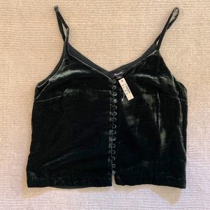 Madewell Velvet Button-Down Cami in green. New with tags